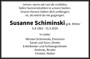 Traueranzeige von Susanne Schiminski von trauer.wuppertaler-rundschau.de