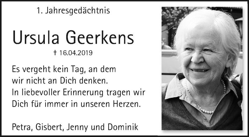 Traueranzeige für Ursula Geerkens vom 19.04.2020 aus trauer.mein.krefeld.de