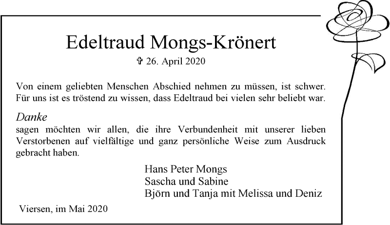  Traueranzeige für Edeltraud Mongs-Krönert vom 24.05.2020 aus trauer.extra-tipp-moenchengladbach.de