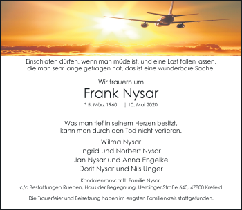 Traueranzeige von Frank Nysar von trauer.mein.krefeld.de