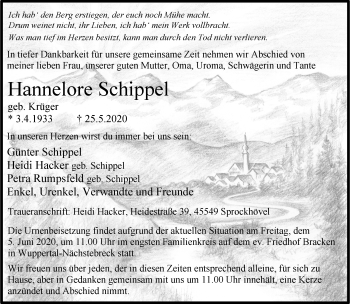 Traueranzeige von Hannelore Schippel von trauer.wuppertaler-rundschau.de