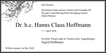 Traueranzeige von Hanns Claus Hoffmann von trauer.extra-tipp-moenchengladbach.de