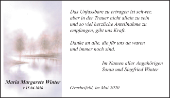 Traueranzeige von Maria Margarete Winter von trauer.extra-tipp-moenchengladbach.de
