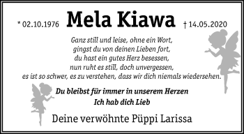 Traueranzeige von Mela Kiawa von trauer.extra-tipp-moenchengladbach.de
