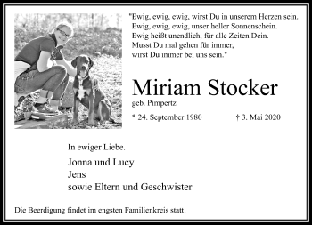 Traueranzeige von Miriam Stocker von trauer.extra-tipp-moenchengladbach.de