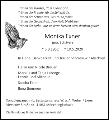Traueranzeige von Monika Exner von trauer.extra-tipp-moenchengladbach.de