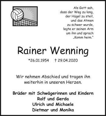 Traueranzeige von Rainer Wenning von trauer.extra-tipp-moenchengladbach.de