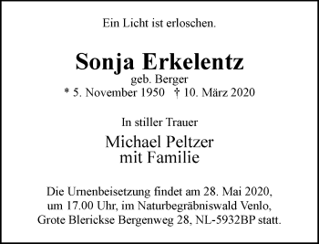 Traueranzeige von Sonja Erkelentz von trauer.extra-tipp-moenchengladbach.de