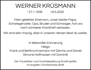 Traueranzeige von Werner Krüsmann von trauer.mein.krefeld.de