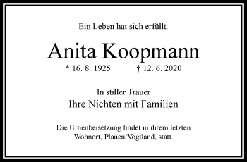 Traueranzeige von Anita Koopmann von trauer.wuppertaler-rundschau.de