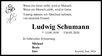 Traueranzeige von Ludwig Schumann von trauer.mein.krefeld.de