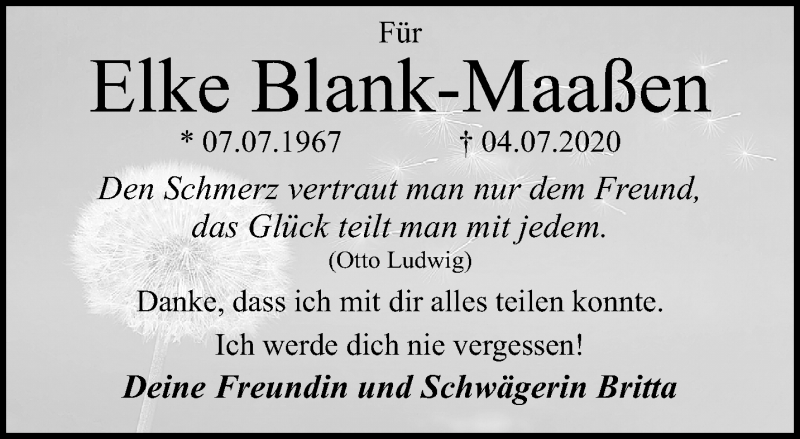  Traueranzeige für Elke Blank-Maaßen vom 12.07.2020 aus trauer.extra-tipp-moenchengladbach.de