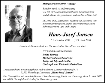 Traueranzeige von Hans-Josef Jansen von trauer.extra-tipp-moenchengladbach.de