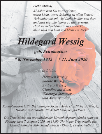 Traueranzeige von Hildegard Wessig von trauer.extra-tipp-moenchengladbach.de