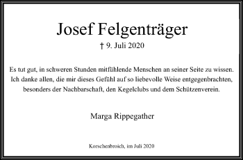 Traueranzeige von Josef Felgenträger von trauer.extra-tipp-moenchengladbach.de