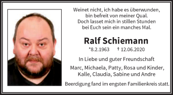 Traueranzeige von Ralf Schiemann von trauer.wuppertaler-rundschau.de