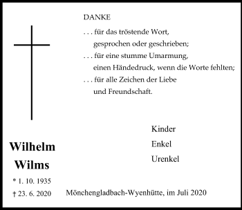 Traueranzeige von Wilhelm Wilms von trauer.extra-tipp-moenchengladbach.de