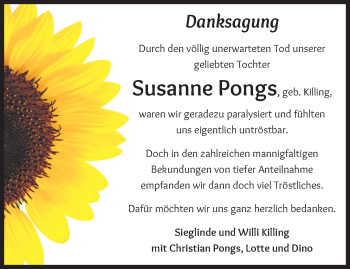 Traueranzeige von Susanne Pongs von trauer.extra-tipp-moenchengladbach.de