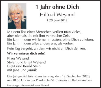 Traueranzeige von Hiltrud Weyand von trauer.extra-tipp-moenchengladbach.de