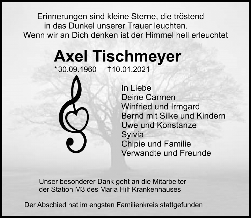  Traueranzeige für Axel Tischmeyer vom 17.01.2021 aus trauer.mein.krefeld.de