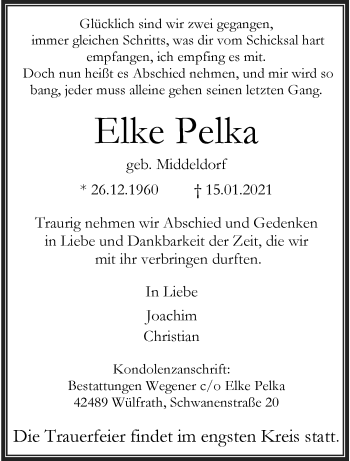 Traueranzeige von Elke Pelka von trauer.wuppertaler-rundschau.de