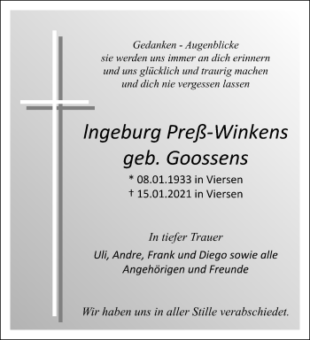 Traueranzeige von Ingeburg Preß-Winkens von trauer.extra-tipp-moenchengladbach.de