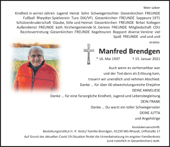 Traueranzeige von Manfred Brendgen von trauer.extra-tipp-moenchengladbach.de