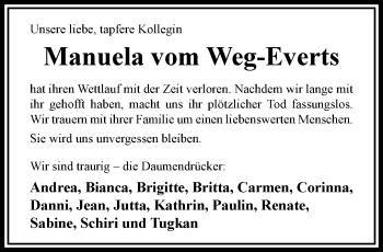 Traueranzeige von Manuela vom Weg-Everts von trauer.wuppertaler-rundschau.de
