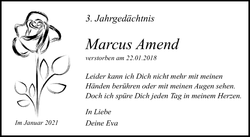  Traueranzeige für Marcus Amend vom 24.01.2021 aus trauer.mein.krefeld.de