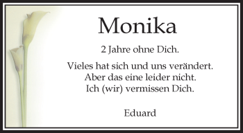 Traueranzeige von Monika  von trauer.wuppertaler-rundschau.de
