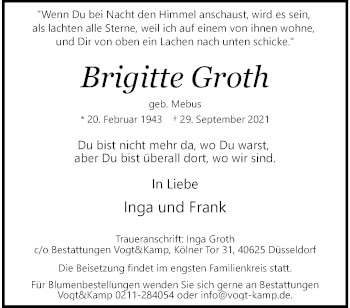 Traueranzeige von Brigitte Groth von trauer.duesseldorfer-anzeiger.de
