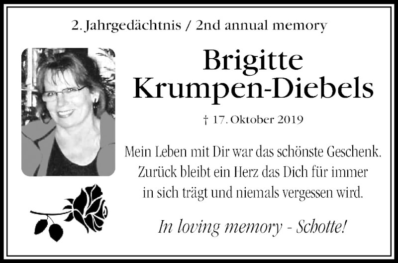  Traueranzeige für Brigitte Krumpen-Diebels vom 17.10.2021 aus trauer.mein.krefeld.de