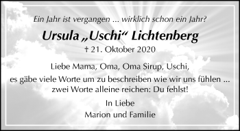 Traueranzeige von Ursula Lichtenberg von trauer.mein.krefeld.de
