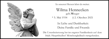 Traueranzeige von Wilma Hennecken von trauer.extra-tipp-moenchengladbach.de