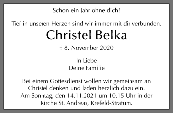 Traueranzeige von Christel Belka von trauer.mein.krefeld.de