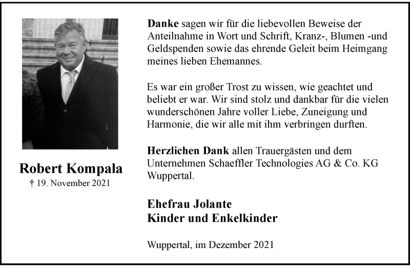  Traueranzeige für Robert Kompala vom 04.12.2021 aus trauer.wuppertaler-rundschau.de