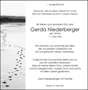 Traueranzeige von Gerda Niederberger von trauer.mein.krefeld.de
