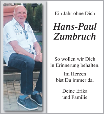Traueranzeige von Hans-Paul Zumbruch von trauer.extra-tipp-moenchengladbach.de