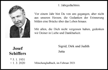 Traueranzeige von Josef Schiffers von trauer.extra-tipp-moenchengladbach.de