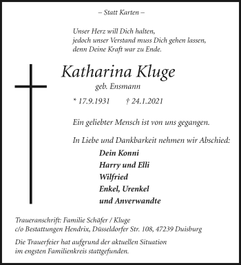 Traueranzeige von Katharina Kluge von trauer.mein.krefeld.de
