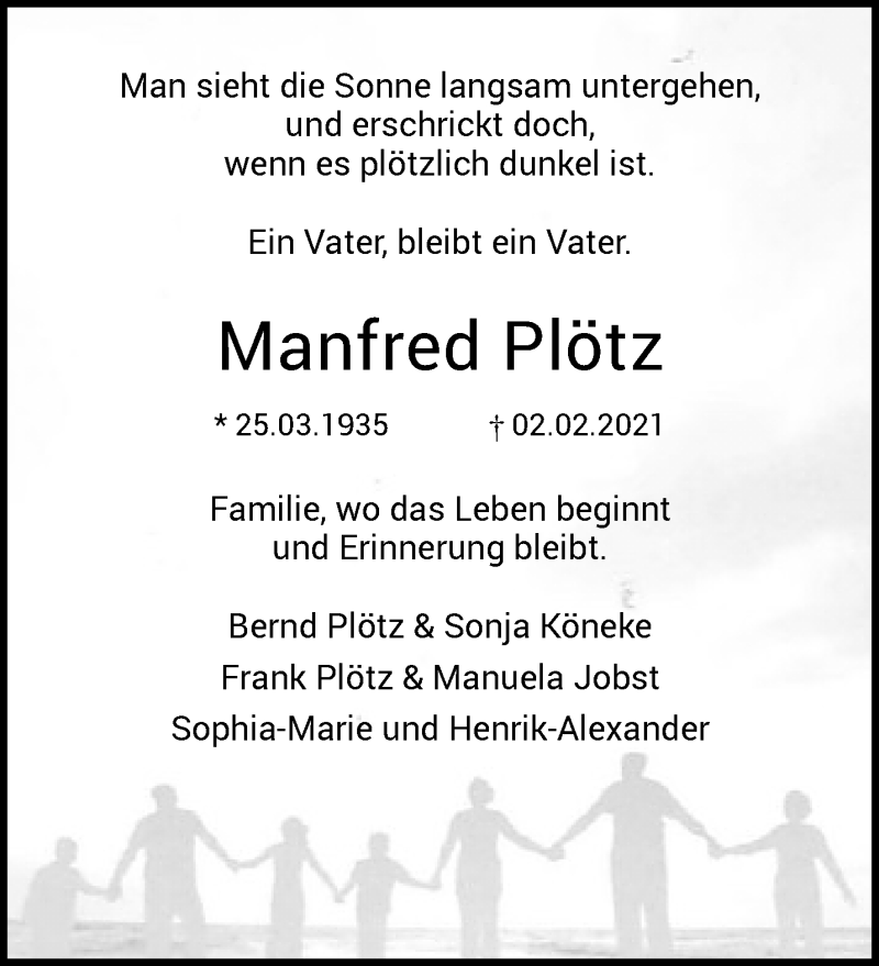  Traueranzeige für Manfred Plötz vom 19.02.2021 aus trauer.duesseldorfer-anzeiger.de