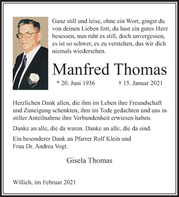 Traueranzeige von Manfred Thomas von trauer.extra-tipp-moenchengladbach.de