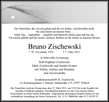 Traueranzeige von Bruno Zischewski von trauer.extra-tipp-moenchengladbach.de