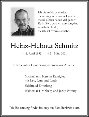 Traueranzeige von Heinz-Helmut Schmitz von trauer.extra-tipp-moenchengladbach.de