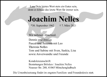 Traueranzeige von Joachim Nelles von trauer.extra-tipp-moenchengladbach.de