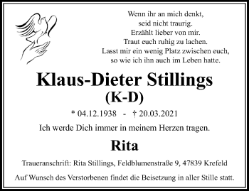 Traueranzeige von Klaus-Dieter Stillings von trauer.mein.krefeld.de