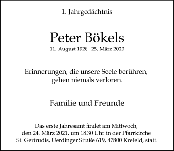 Traueranzeige von Peter Bökels von trauer.mein.krefeld.de