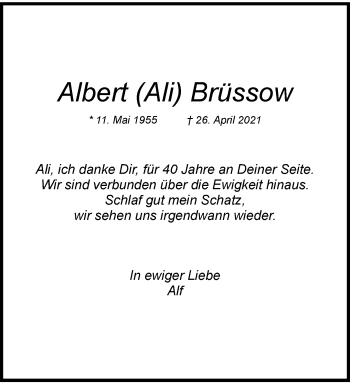 Traueranzeige von Albert Brüssow von trauer.wuppertaler-rundschau.de