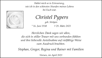 Traueranzeige von Christel Pypers von trauer.extra-tipp-moenchengladbach.de