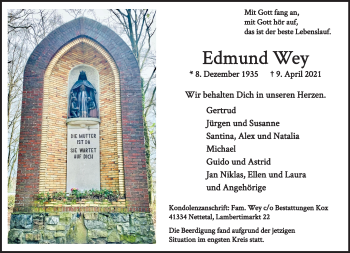 Traueranzeige von Edmund Wey von trauer.extra-tipp-moenchengladbach.de